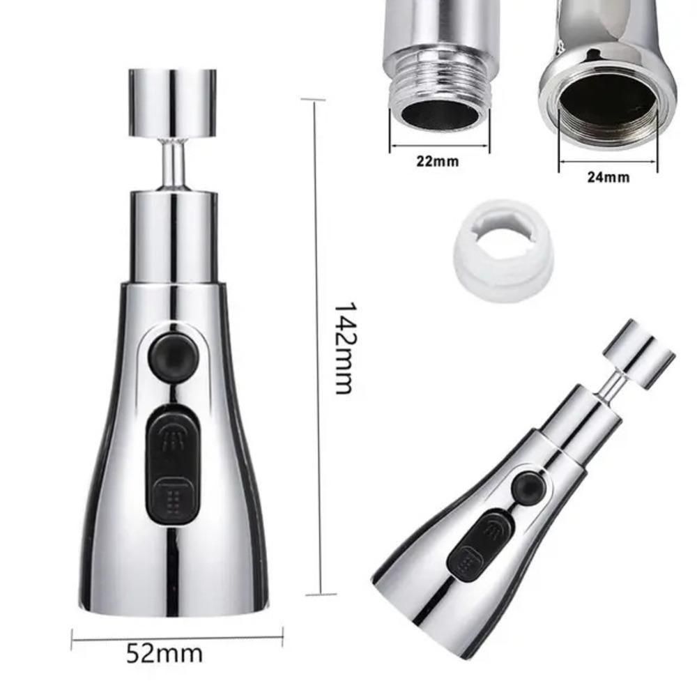 Flexible Tap Extender for Kitchen Sink – 360° Rotating Chrome-Plated 3-Mode Spray Head Faucet Attachment | Splash-Proof Water Tap Extension, Easy Installation | 22mm & 24mm Taps (Chrome)